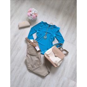 Felső bordázott csipkével-Kék