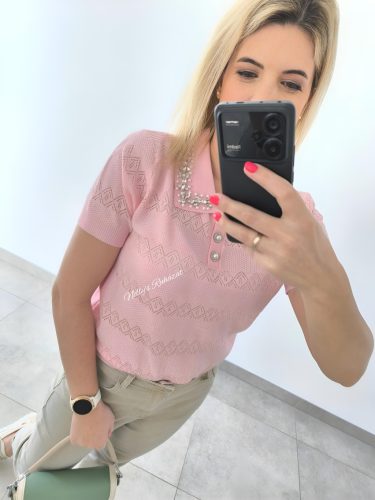 Rövidujjú felső kövekkel-Rózsaszín