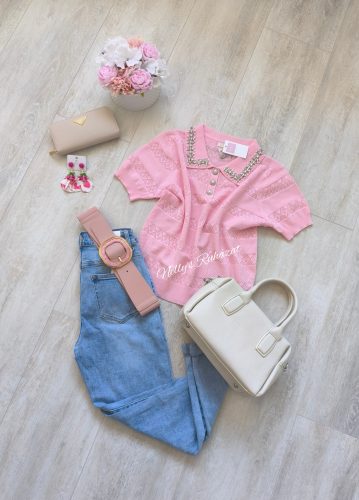 Rövidujjú felső kövekkel-Rózsaszín