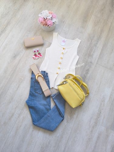 Ujjatlan gombos felső- Fehér