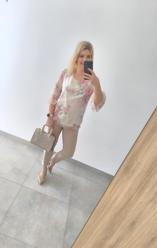 Virágos tavaszi felső 3/4 ujjú- Rózsaszín 