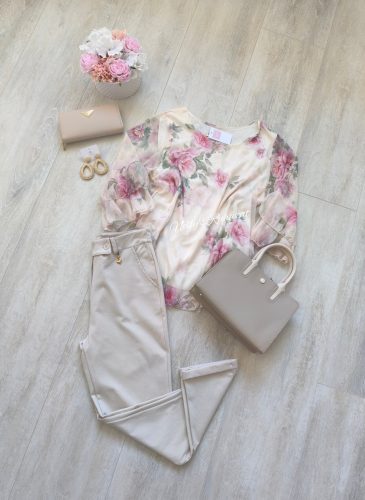 Virágos tavaszi felső 3/4 ujjú- Rózsaszín 