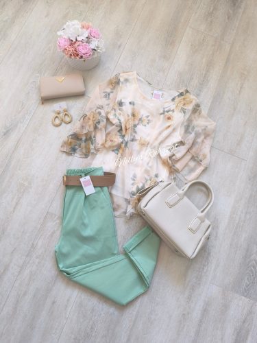 Virágos tavaszi felső 3/4 ujjú- Sárga