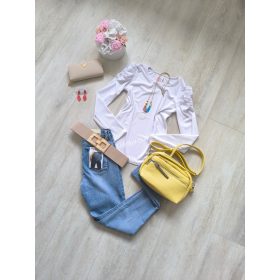 Felső bordázott buggyos ujjú-Fehér