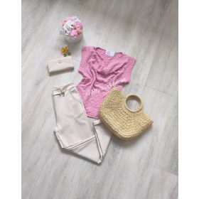 Ejtett nyakú rövid ujjú felső-Rózsaszín